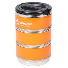 Термос ланч-бокс для еды с ручкой, нерж. сталь (304), 3 контейнера, 2,1 л., оранж./черн. Airline