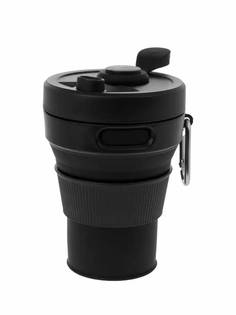 Cкладной стакан силиконовый с крышкой и трубочкой, цвет черный, Black 450 мл. No Brand
