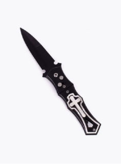 Нож складной автоматический, длина 21, черный, Нож_с_крестом_130, 1 шт No Brand