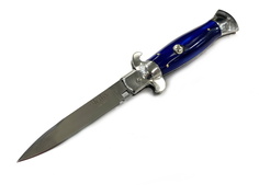 Нож выкидной Медтех с кнопкой Флинт, 110х18, акрил, голубой