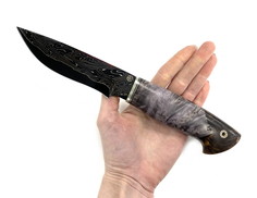 Нож Lemax Тундра, вороненный ламинированный дамаск, шишка,акрил