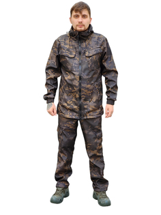Костюм для охоты и рыбалки, черный камуфляж, полофлис 60-62/170-176 No Brand