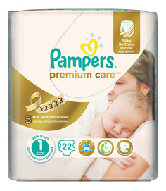 Подгузники для новорожденных Pampers Premium Care 1 (2-5 кг), 22 шт.