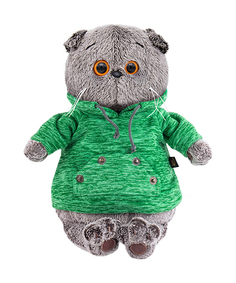 Мягкая игрушка BUDI BASA Басик в зеленой толстовке с карманом-кенгуру, 30 см