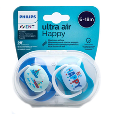 Пустышка ultra air Lime, Be happy/Кораблик, 6-18 мес, 2 шт, для мальчиков Philips Avent