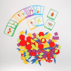 Деревянная игрушка Развивающий геометрический пазл, 24,5x21,3x4 см, 24 карточки, 155 дет. Sima Land