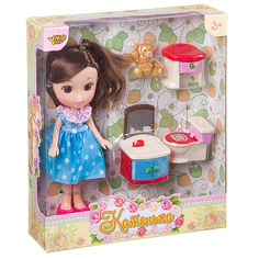Кукла Катенька 16,5 см с набором мебели Ванная комната Yako