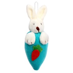 Мягкая игрушка Заяц с морковкой, на подвеске, цвета МИКС No Brand