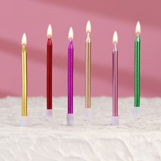 Свечи в торт коктейльные "С днем рождения", 6 шт, 10,5 см, металлик Страна Карнавалия