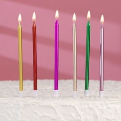 Свечи в торт коктейльные "С днем рождения", 6 шт, 13,5 см, металлик Страна Карнавалия