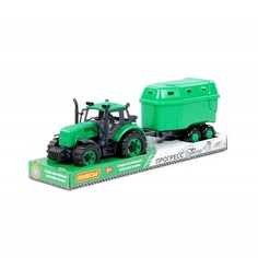 Трактор «Прогресс» с прицепом для перевозки животных, инерционный, цвет зелёный Полесье