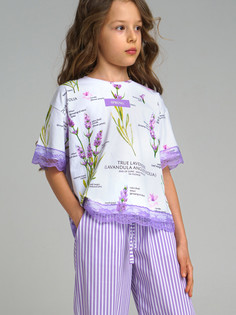 Футболка для девочки PlayToday 12221306 белый, сиреневый, 158