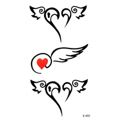 Татуировка на тело чёрная Сердца с крыльями 10,5х6 см 7882458 No Brand
