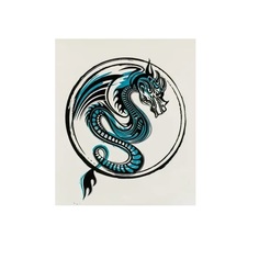 Татуировка на тело Синий дракон в круге No Brand