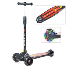 Самокат U040824Y 3-х кол., черный, светящиеся колёса, PVC, ABEC 7, в коробке Oubaoloon