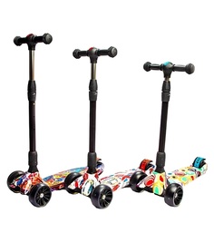 Самокат Scooter MAXI Граффити 3х колесный, складной, 6 цветов, ножной тормоз. No Brand