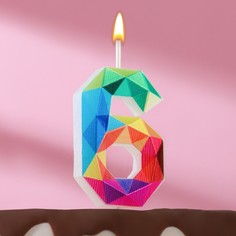 Свеча в торт на шпажке Омский Свечной Разноцветные грани, цифра 6, 9,3х3,7 см