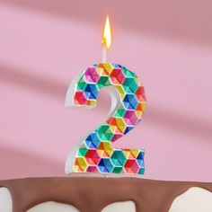 Свеча в торт на шпажке Калейдоскоп, цифра 2, 11х4,3 см No Brand