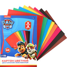 Картон цветной немелованный, двусторонний, а4 8 л., 8 цв., paw patrol, 220г/м2