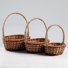 Набор корзин, 3 шт, 31×26×12/37, 26×22×11/34, 23×18×9/30 см, ротанг No Brand
