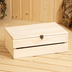 Ящик деревянный 35×23×14 см подарочный с реечной крышкой, с замком No Brand