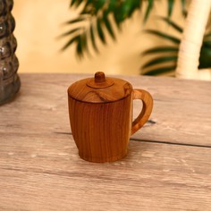 Кружка с крышкой 10х8х10 см, тиковое дерево No Brand