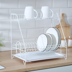 Сушилка для посуды с поддоном 2-х ярусная, 24×40×38 см, цвет белый No Brand