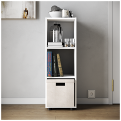 (Как у IKEA) Стеллаж Kvadro-1 белый деревянный, полка для хранения вещей, книг, игрушек, для дома и офиса, этажерка, полка 330х332х990 (ДхШхВ) Ru Home24