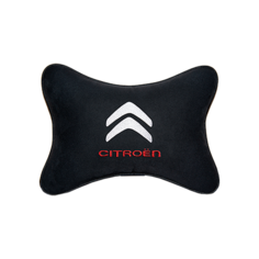 Автомобильная подушка на подголовник алькантара Black с логотипом автомобиля CITROEN Vital Technologies