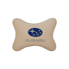 Автомобильная подушка на подголовник экокожа Beige с логотипом автомобиля Subaru Vital Technologies
