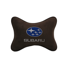 Автомобильная подушка на подголовник алькантара Coffee с логотипом автомобиля Subaru Vital Technologies