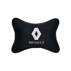Автомобильная подушка на подголовник алькантара Black (белый) с логотипом автомобиля Renault Vital Technologies