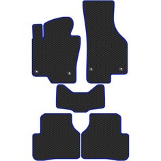 Коврики в салон автомобиля ЭВА Allmone для Volkswagen Passat 6, 7 (B7, B6) 2005 - 2015, черные с синим кантом, 5шт. / Фольксваген Пассат 7