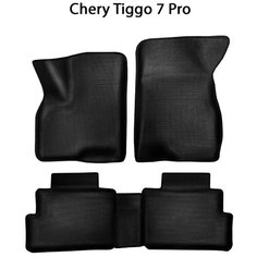 Автомобильные коврики ЭВА с Бортами для Chery Tiggo 7 Pro для Prestige. ЕВА соты от SUPERVIP для Чери Тигго 7 Про. Черный цвет.