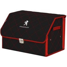 Органайзер-саквояж в багажник "Союз Премиум" (размер L). Цвет: черный с красной прострочкой Ромб и вышивкой Peugeot (Пежо). A&P Групп
