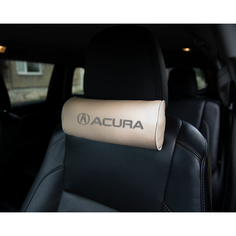 Автомобильная подушка-валик на подголовник экокожа Beige c вышивкой ACURA Vital Technologies