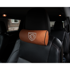 Автомобильная подушка-валик на подголовник экокожа Fox c вышивкой PEUGEOT Vital Technologies