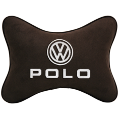 Автомобильная подушка на подголовник алькантара Coffee с логотипом автомобиля VOLKSWAGEN POLO Vital Technologies