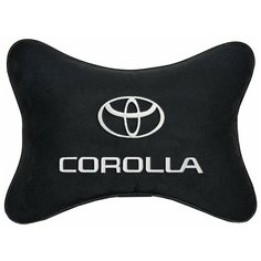 Автомобильная подушка на подголовник алькантара Black с логотипом автомобиля TOYOTA COROLLA Vital Technologies