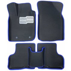 Автомобильные коврики ЕВА / EVA с бортами 3д / 3D для Chevrolet Niva 21214 2009-2020 / Нива Шевроле черный(ромб)-синий / металл подпятник Gallex