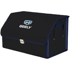 Органайзер-саквояж в багажник "Союз Премиум" (размер XL). Цвет: черный с синей прострочкой Ромб и вышивкой Geely (Джили). A&P Групп