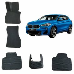3-D Автомобильные EVA / ЭВА / ЕВА коврики в салон для BMW X2 (F39)/ БМВ Х2 ( 1 поколения ) (Черный ромб / Черный кант) Auto Comfort