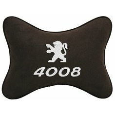 Автомобильная подушка на подголовник алькантара Coffee c логотипом автомобиля PEUGEOT 4008 Vital Technologies