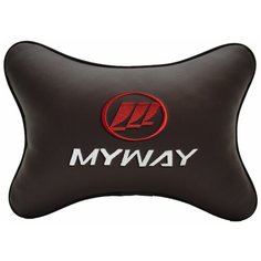 Автомобильная подушка на подголовник экокожа Coffee с логотипом автомобиля LIFAN MYWAY Vital Technologies