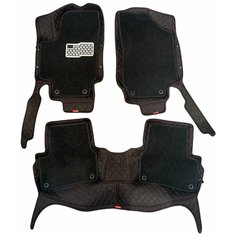 Кожаные 3D коврики Autozs Premium с ворсом для Lincoln Navigator III (2006-2014) черные с красной строчкой