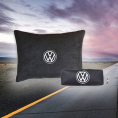Подарочный набор автомобилиста из черного велюра для Volkswagen (фольцваген) (автомобильная подушка и ключница)