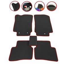 Комплект ковриков EVA/ЭВА для OPEL ASTRA H, HATCHBACK (Опель Астра АШ, хэтчбек), 2004-2014 гг, с 3Д лапой, без разреза, черный ромб с красным кантом Evateka