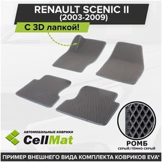 ЭВА ЕВА EVA коврики CellMat в салон c 3D лапкой для Renault Scenic II, Рено Сценик, 2-ое поколение, 2003-2009