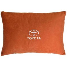 Декоративная подушка из велюра с логотипом (тойота) "Toyota",/подушка в салон/подушка под спину/подушка для путешествий/, бордовый Auto Premium