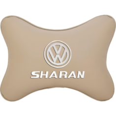 Подушка на подголовник экокожа Beige с логотипом автомобиля VOLKSWAGEN Sharan Vital Technologies